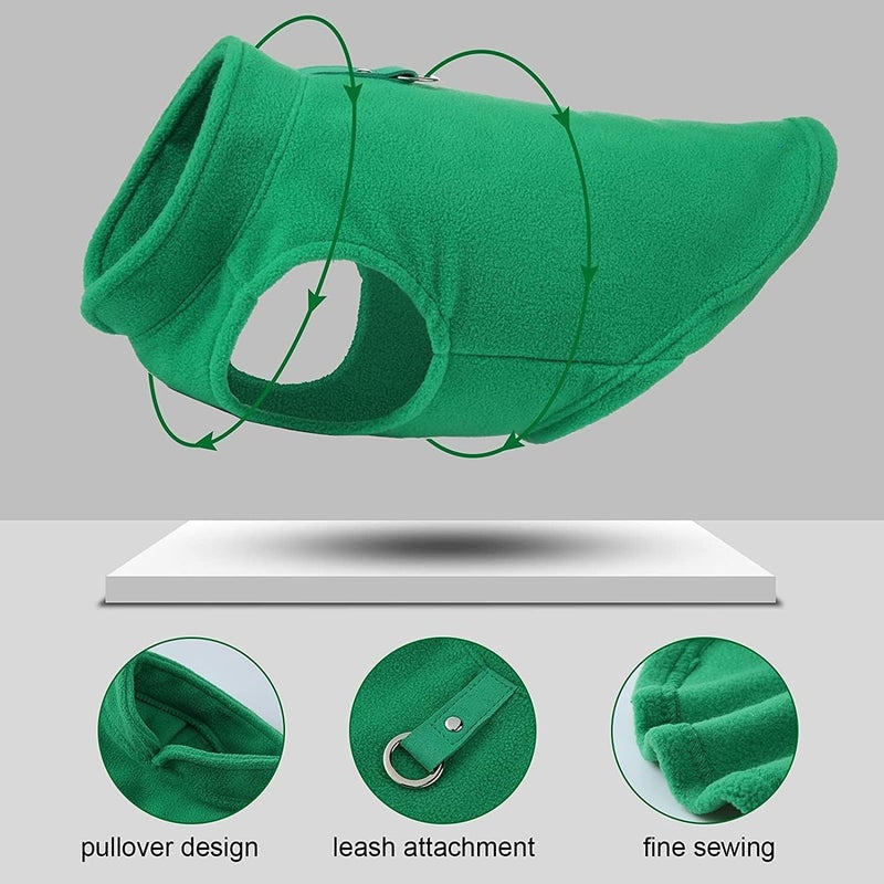 Jacko & Co - Fleece Vest Dog Sweater with Leash Ring - Soft, Warm & Lightweight Pullover Coat for Small & Medium Dogs, Puppies & Cats - Cozy Fall/Winter/Spring Pet Jacket (Green, X-Large 17-25lbs) - Image 4